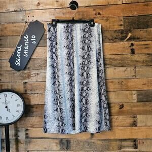 WD.NY women's Satin like A-Line Snake Print Stretch Waist Skirt M